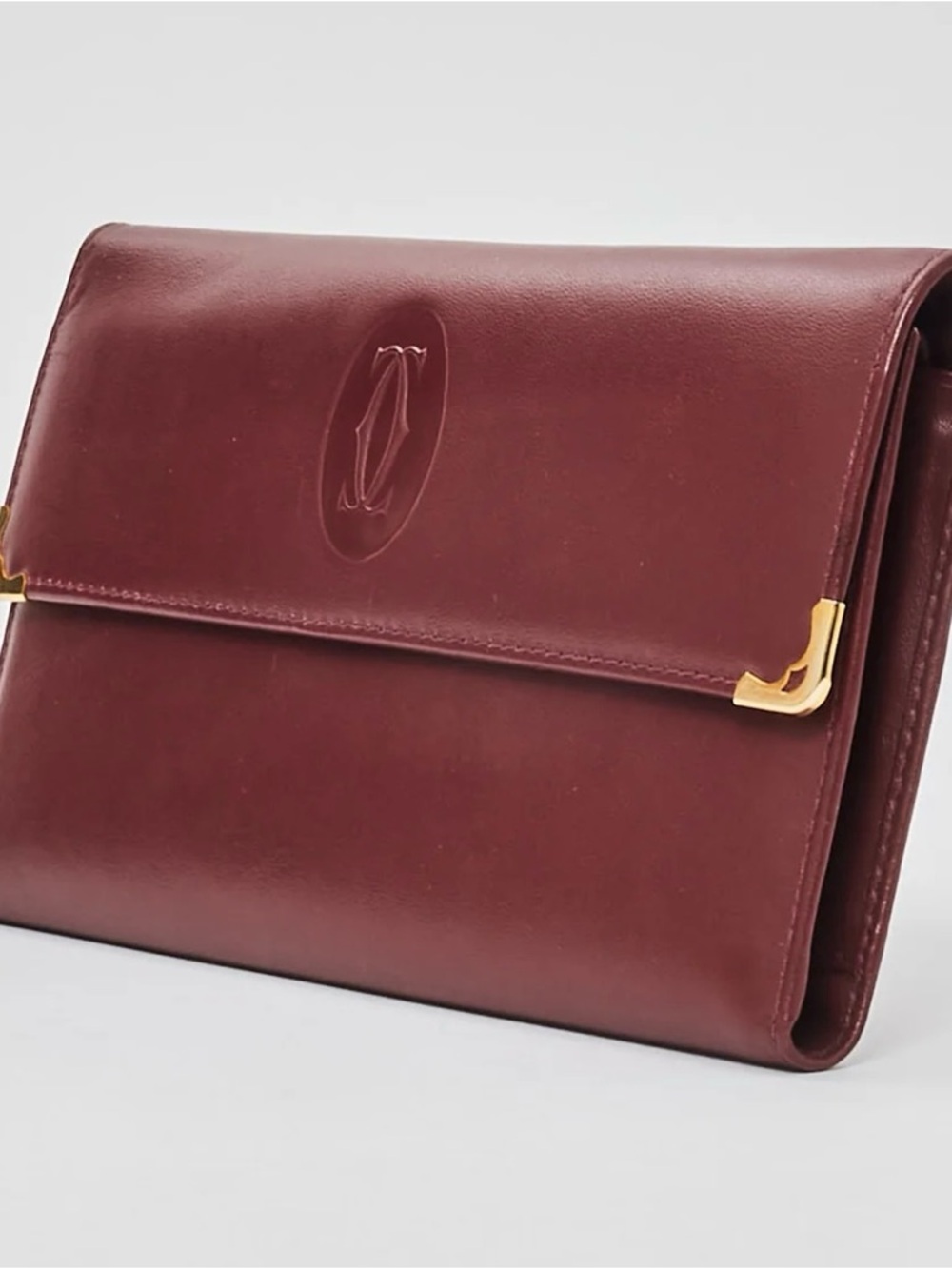 Vintage Cartier Leather Kisslock Wallet in Burgundy Red